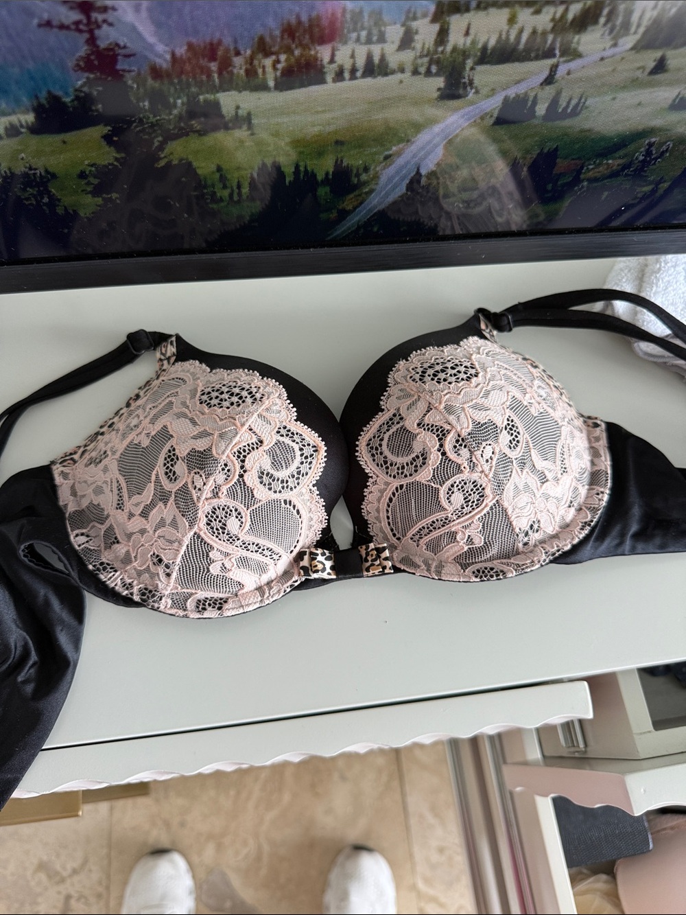 Victoria's Secret Black Bra with Blush Lace Overlay